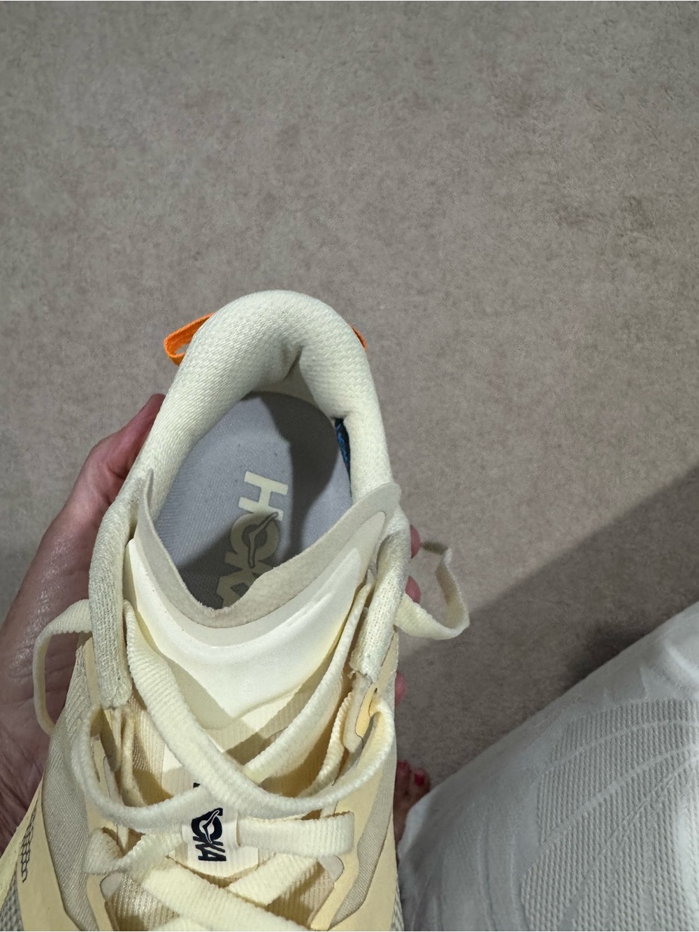 Hoka Speedgoat 7 Cream and Coral Trail Sneakers - Picture 9 of 14